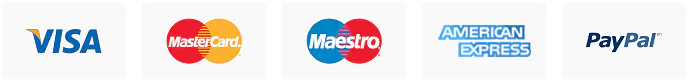 Métodos de pago aceptados: Visa, Mastercard, PayPal, American Express