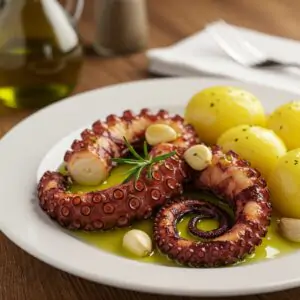 Portugiesisches Essen: Tintenfisch (Polvo) mit Kartoffeln - ein traditionelles Fischgericht.